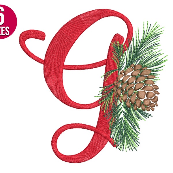 Christmas Alphabet embroidery design, G letter, Pine Cone, Font, Machine embroidery file, Instant Download