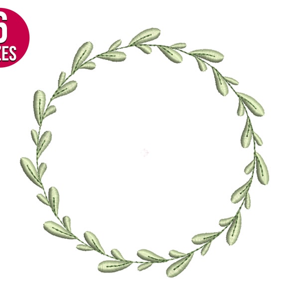 Leaf Wreath  embroidery design, floral, Circle frame, Machine embroidery file