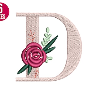 Fuente floral Alfabeto floral D letra diseño de bordado, archivo de bordado a máquina, descarga instantánea