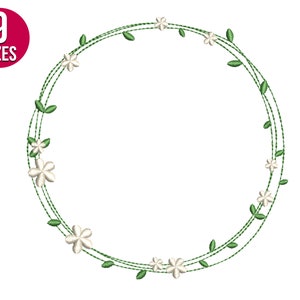 Disegno ricamo Daisy Wreath, fiore margherita, monogramma, cornice floreale, file di ricamo a macchina