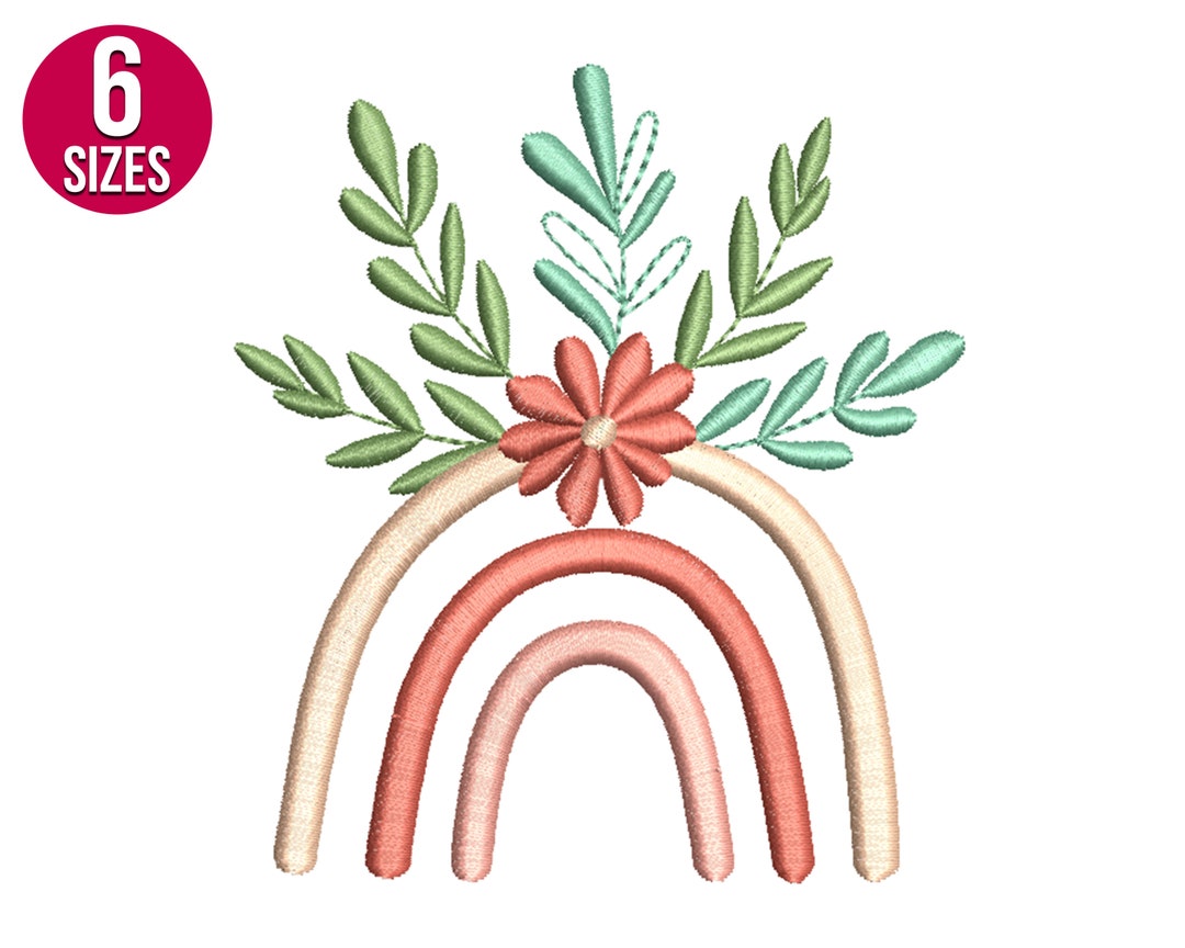 Rainbow Embroidery Design With Flower, Floral, Machine Embroidery File ...