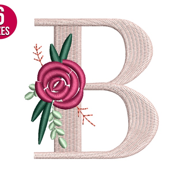 Floral Font Flower alphabet B letter embroidery design, Machine embroidery file, Instant Download