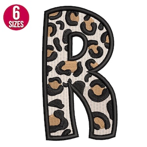 Leopard Print Alphabet Buchstabe R Stickmuster, Schrift, Maschinenstickmuster, Instant Download
