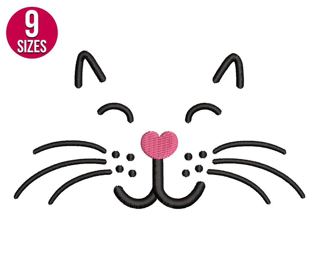 Cat Face Embroidery Design, Machine Embroidery File, Instant Download