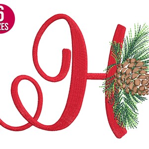 Diseño de bordado del alfabeto navideño, letra H, piña, fuente, archivo de bordado a máquina, descarga instantánea
