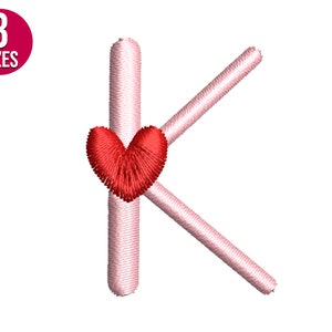 Valentines Font corazón alfabeto K letra diseño de bordado, archivo de bordado de máquina, Descarga instantánea