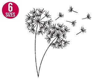 Dandelion embroidery Design, flowers, line art, Machine embroidery file, Instant download