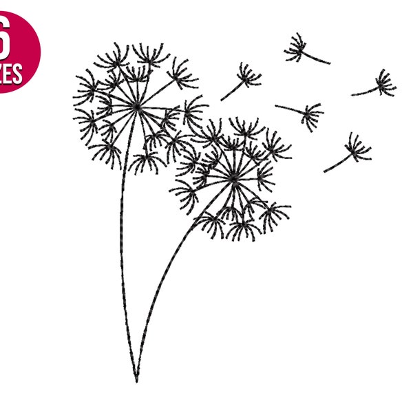 Dandelion embroidery Design, flowers, line art, Machine embroidery file, Instant download