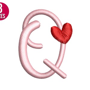 Valentines Font corazón alfabeto Q diseño de bordado de letras, Archivo de bordado de máquina, Descarga instantánea