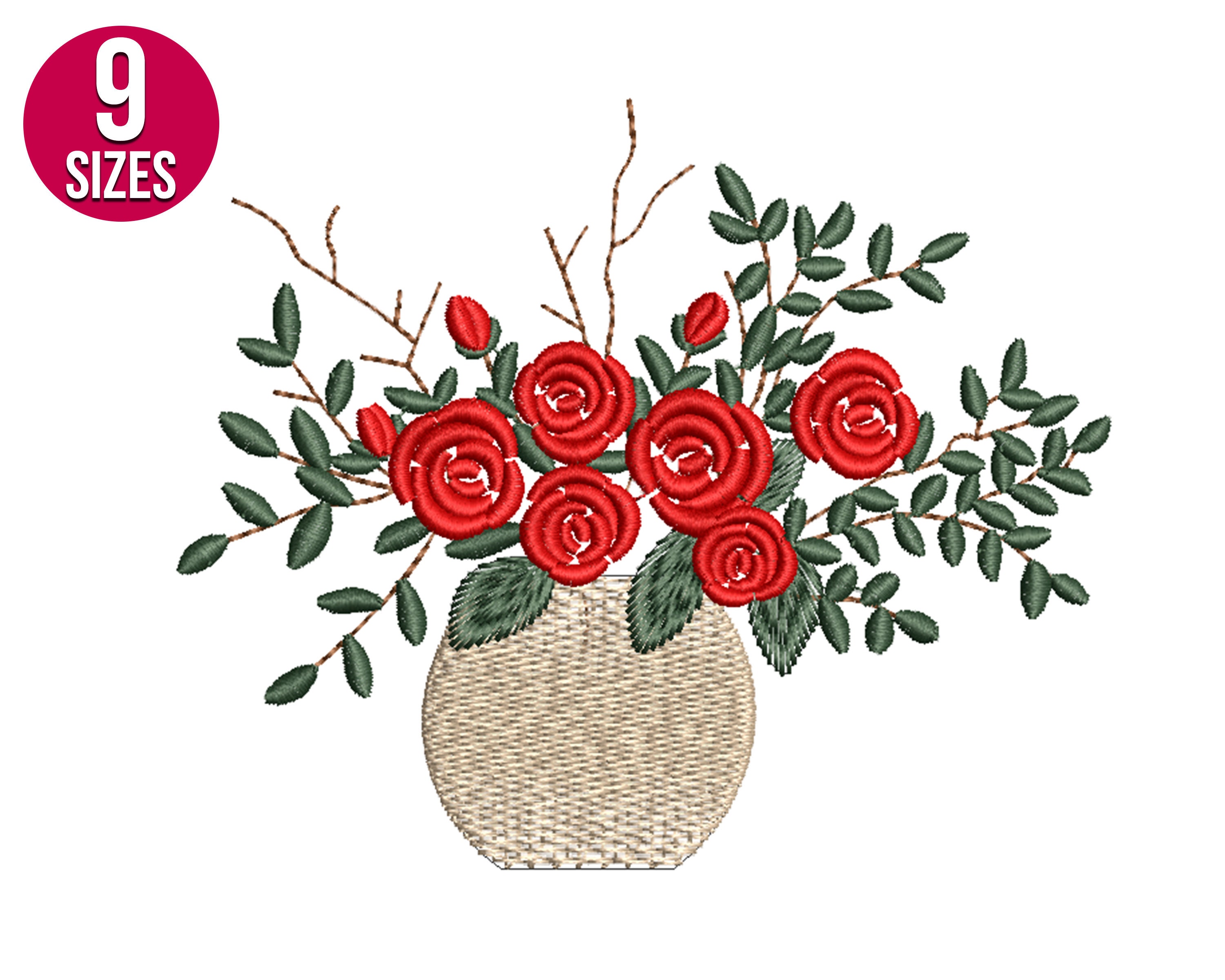 Rose Flower Pot Embroidery Design Machine Embroidery File  