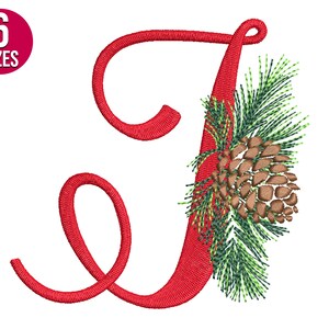Diseño de bordado del alfabeto navideño, letra J, cono de pino, fuente, archivo de bordado a máquina, descarga instantánea