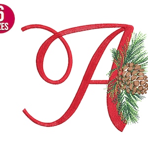 Alfabeto de Natal com desenho de bordado de letra, pinha, arquivo de bordado à máquina, download instantâneo