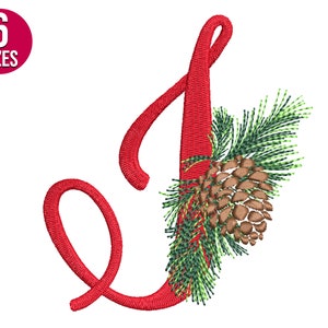 Diseño de bordado del alfabeto navideño, letra I, cono de pino, fuente, archivo de bordado a máquina, descarga instantánea