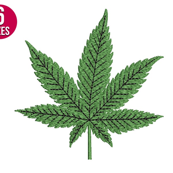 Marijuana leaf embroidery design, Cannabis, Machine embroidery file, pes, Instant download