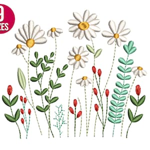 Disegno per ricamo fiori di campo, margherita, piante, file per ricamo a macchina, download immediato