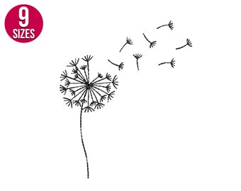 Dandelion embroidery Design, flowers, line art, Machine embroidery file, Instant download