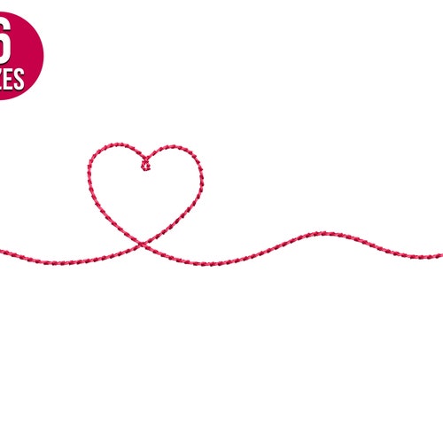 Heart One Line Embroidery Design Valentine Machine - Etsy