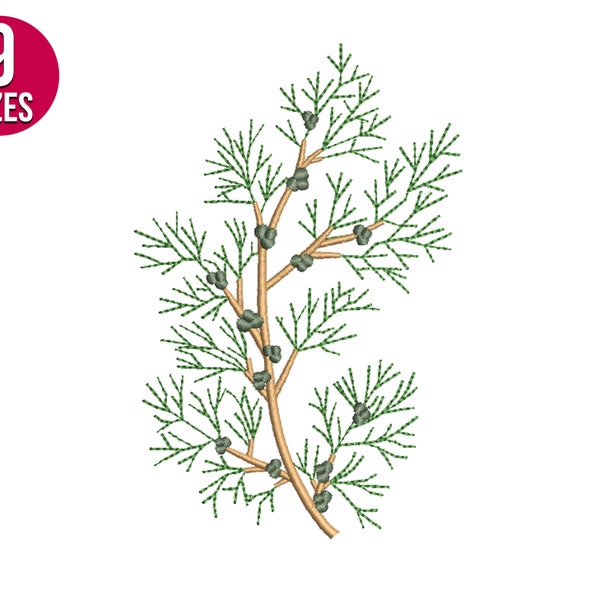 Pine branch embroidery design, Christmas, Machine embroidery file, Instant Download