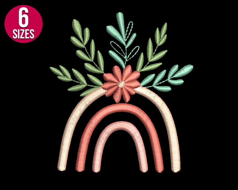 Rainbow Embroidery Design With Flower Floral Machine Etsy