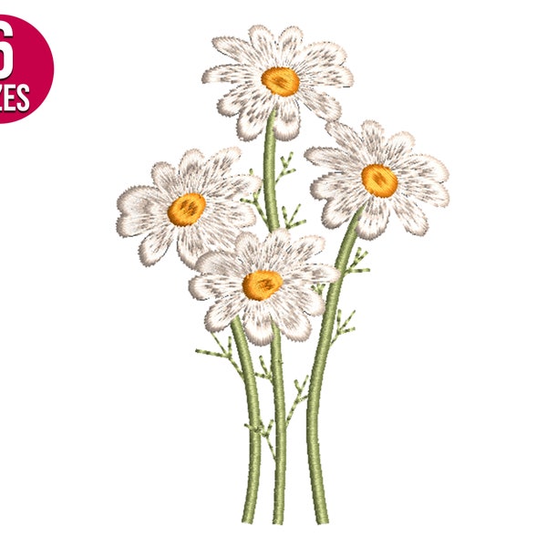 Daisy bunch machine embroidery design, wildflowers, Instant Download