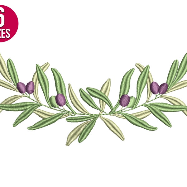 Olive branch border, Leaf wreath, Machine embroidery design, Instant download