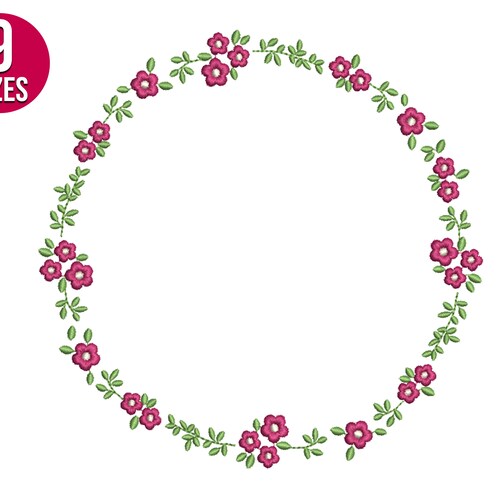 Floral Wreath Embroidery Design Flower Circle Frame Machine Etsy