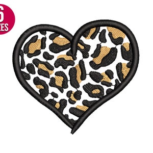 Leopard Print Herz Stickdatei, Herzform, Valentinstag Maschinenstickdatei, sofort download