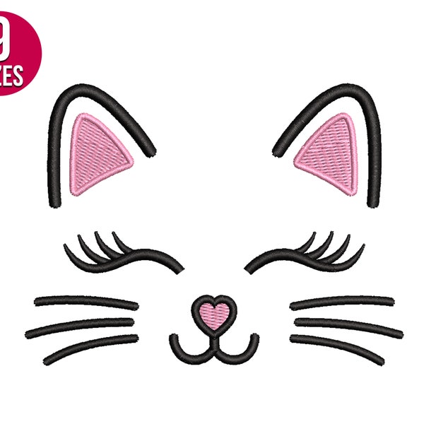 Cat face embroidery design, Machine embroidery file, Instant download