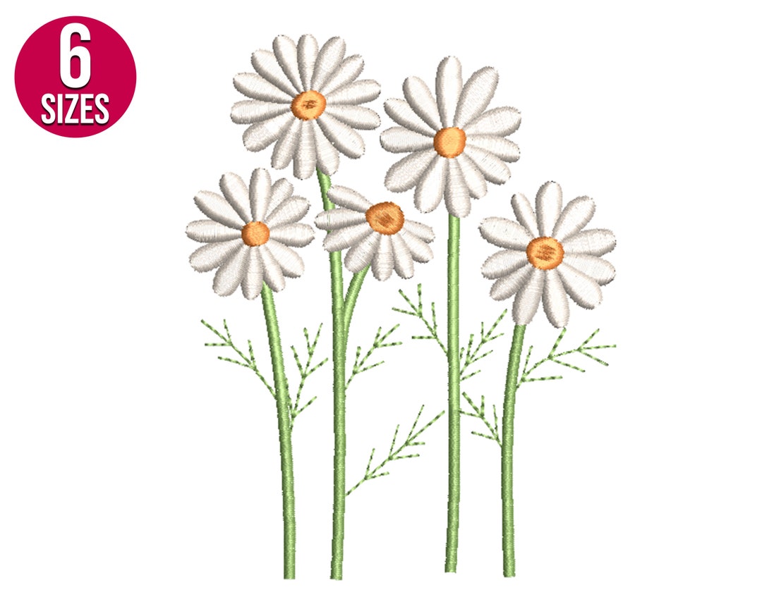 Daisy Flowers Embroidery Design, Wildflowers, Plants, Machine