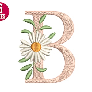 Floral police fleur alphabet B lettre broderie design, fichier de broderie Machine, téléchargement immédiat