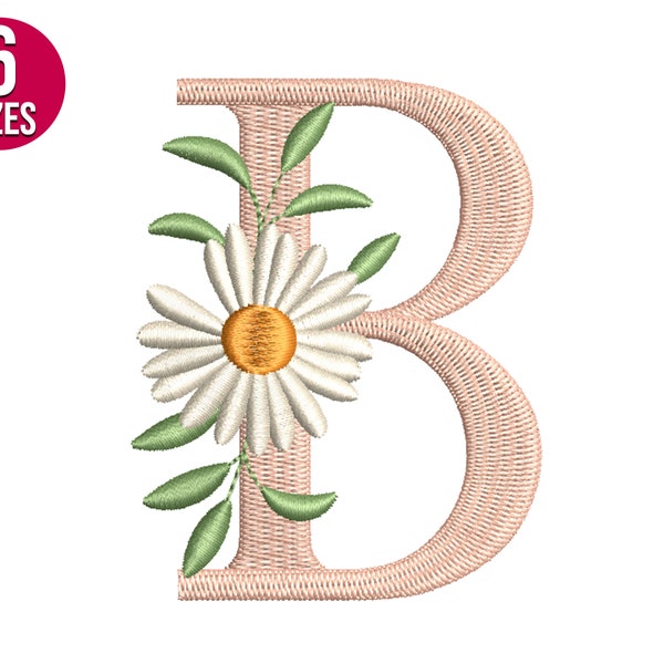 Floral Font Flower alphabet B letter embroidery design, Machine embroidery file, Instant Download