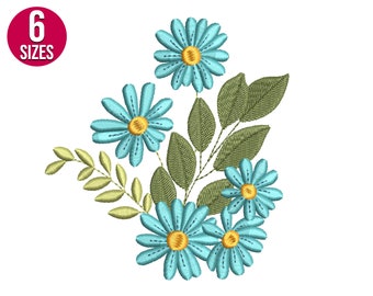 Daisy flower bunch embroidery design, wildflowers, plants, Machine embroidery file, Instant Download