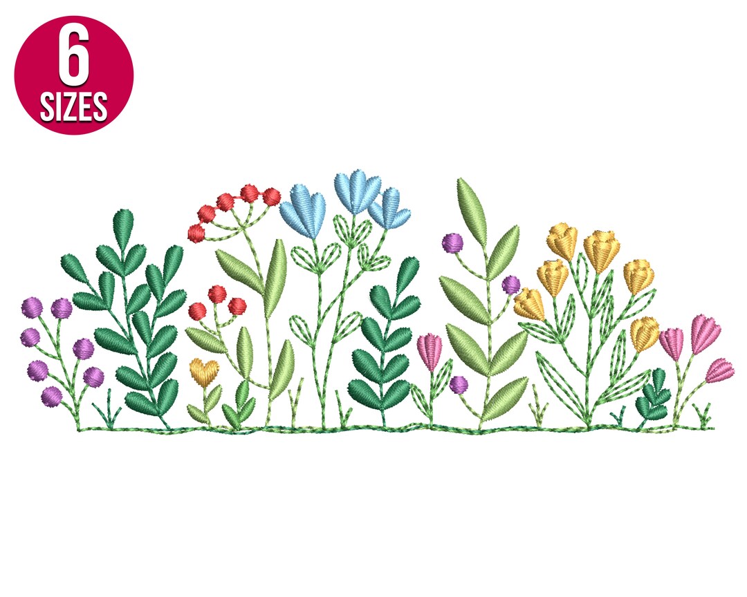 Wildflowers Embroidery Design, Garden, Herbs, Plants, Machine