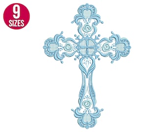 Fancy Cross embroidery design, Christian cross, Easter design, Machine embroidery file, Digital download