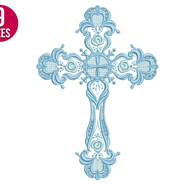 Fancy Cross embroidery design, Christian cross, Easter design, Machine embroidery file, Digital download
