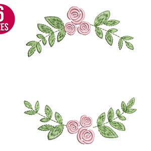Disegno ricamo floreale, fiore di rosa, ghirlanda, file ricamo a macchina, download immediato