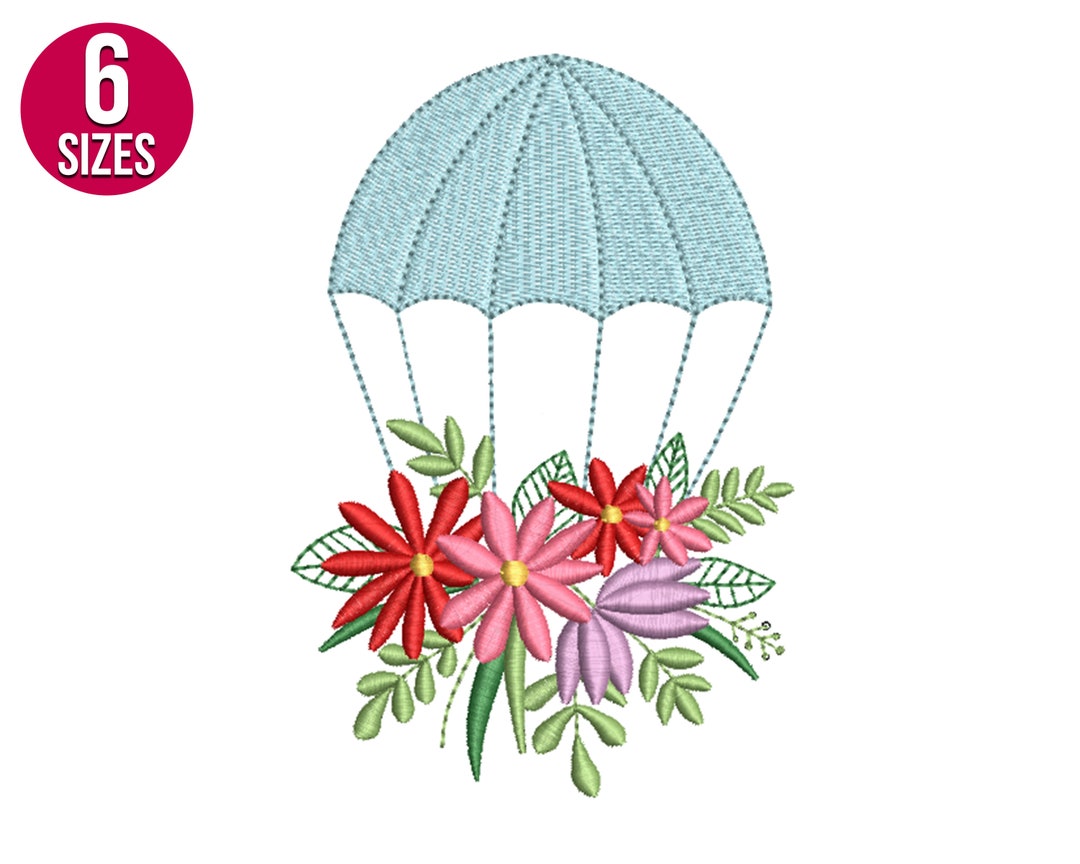 Floral Parachute Embroidery Design, Machine Embroidery File, Instant