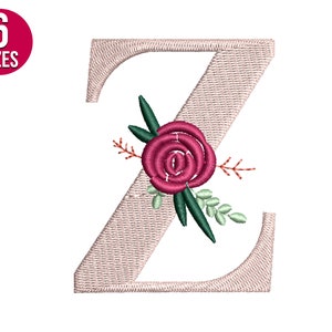 Fuente floral Alfabeto floral z letra diseño de bordado, archivo de bordado a máquina, descarga instantánea