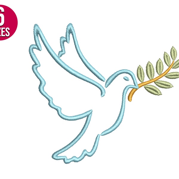 Dove with olive branch embroidery design, Baptism, Machine embroidery file, Instant download