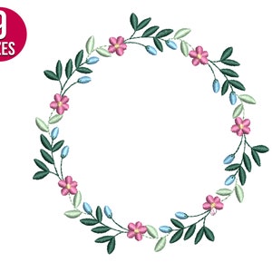 Disegno per ricamo ghirlanda floreale, cornice con cerchio di fiori, file per ricamo a macchina