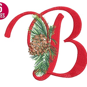 Diseño de bordado del alfabeto navideño, letra B, piña, fuente, archivo de bordado a máquina, descarga instantánea
