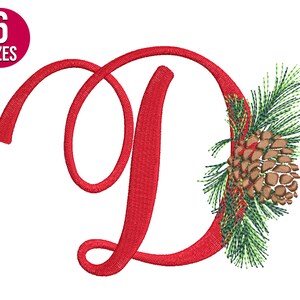 Diseño de bordado del alfabeto navideño, letra D, cono de pino, fuente, archivo de bordado a máquina, descarga instantánea