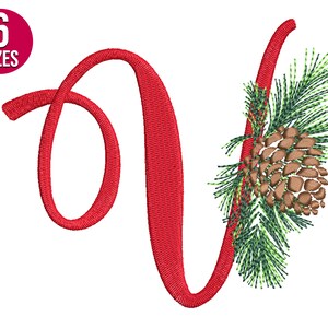 Diseño de bordado del alfabeto navideño, letra v, cono de pino, fuente, archivo de bordado a máquina, descarga instantánea
