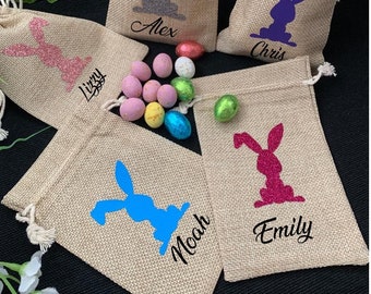 Personalised Easter Mini Sack, Treat Bag, Table gift bag , Jute bag, Favour Bag, Gift Bag