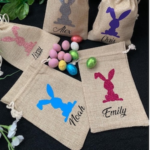 Personalised Easter Mini Sack, Treat Bag, Table gift bag , Jute bag, Favour Bag, Gift Bag