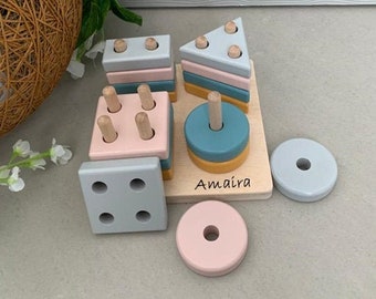 Wooden Personalised Shape Sorter Engraved Custom Fun Learning Toys for Kids, Educational Toddler Toy