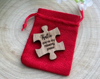 Personalised Wooden My Missing Piece Puzzle Token Gift, Romantic Keepsake Token, Valentines Day Gift, 5th Wedding Anniversary