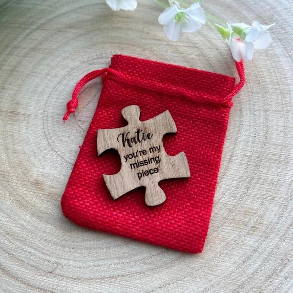 Personalised Wooden My Missing Piece Puzzle Token Gift, Romantic Keepsake Token, Valentines Day Gift, 5th Wedding Anniversary