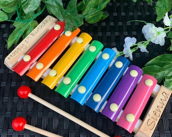 Gepersonaliseerde houten xylofoon set gegraveerd aangepaste educatieve muziek regenboog
