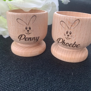 Personalised Engraved Wooden Egg Cup Name With Easter Bunny Easter Gift